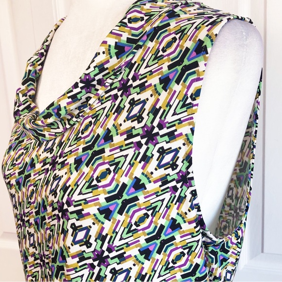 Tahari ASL Colorful Geo Print Stretch Sleeveless Tank Blouse 12 - Picture 7 of 14